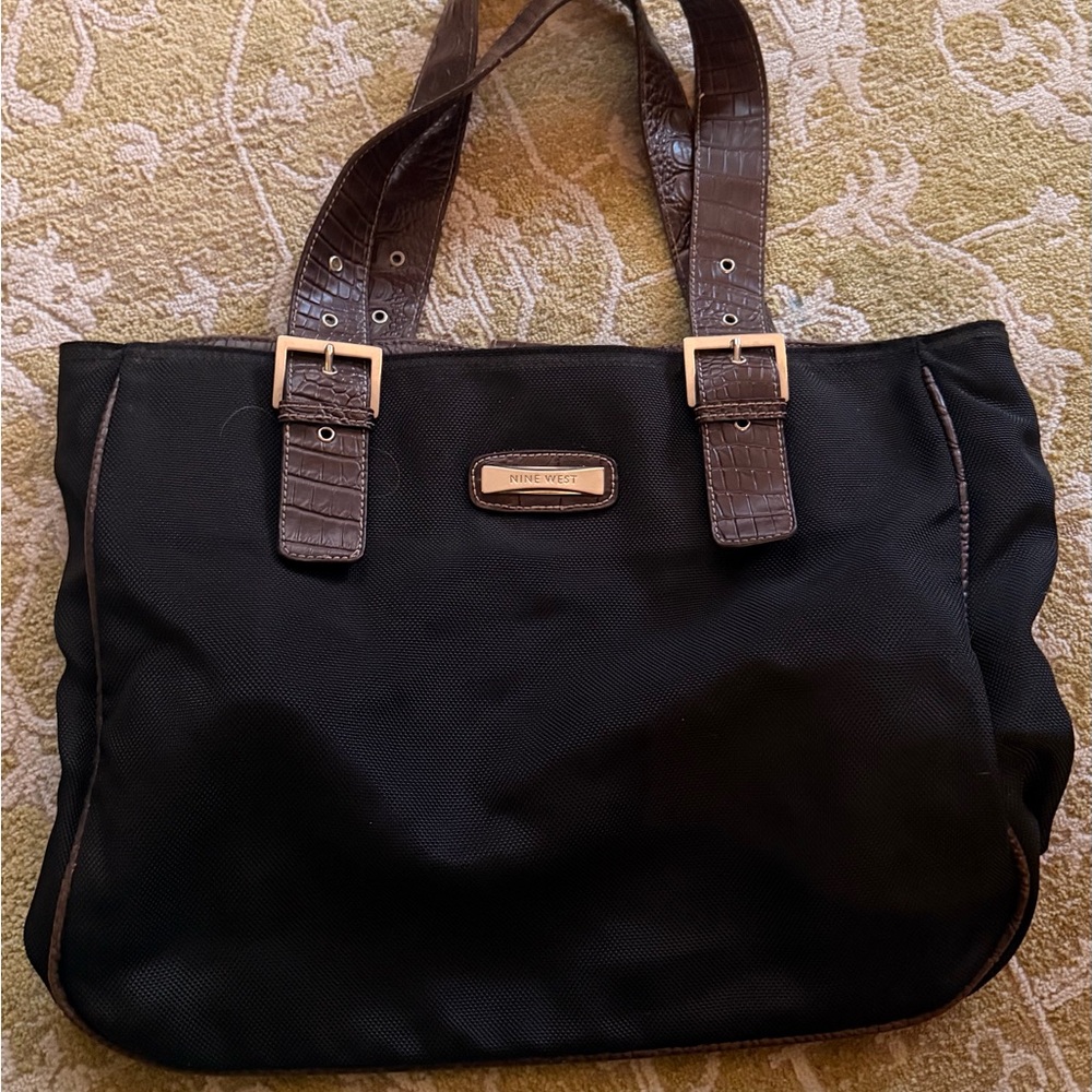Nine West Black Tote with Brown Straps